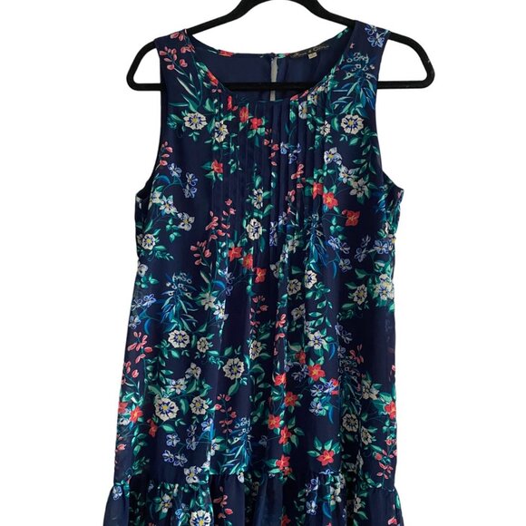 ROSE & OLIVE SUMMER LIGHTWEIGHT BLUE FLORAL A-STYLE SWING DRESS SIZE M - Picture 1 of 10